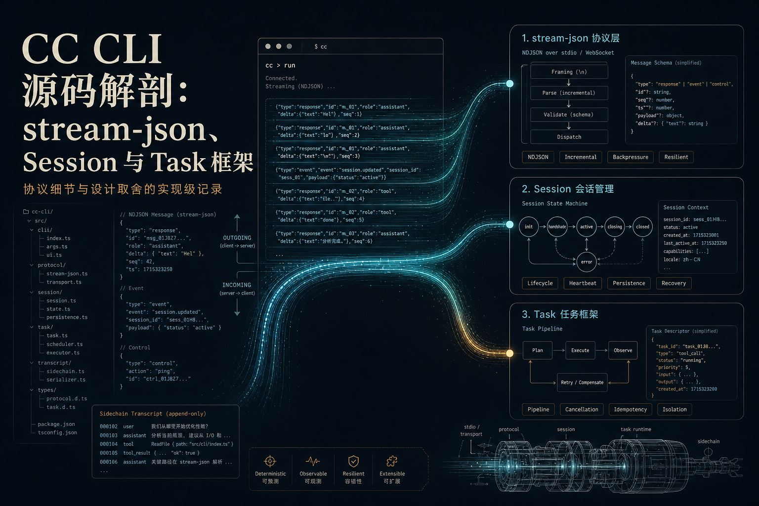 CC CLI 源码解剖：stream-json、Session 与 Task 框架 · 封面